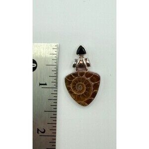 Sterling silver ammonite and onyx pendant